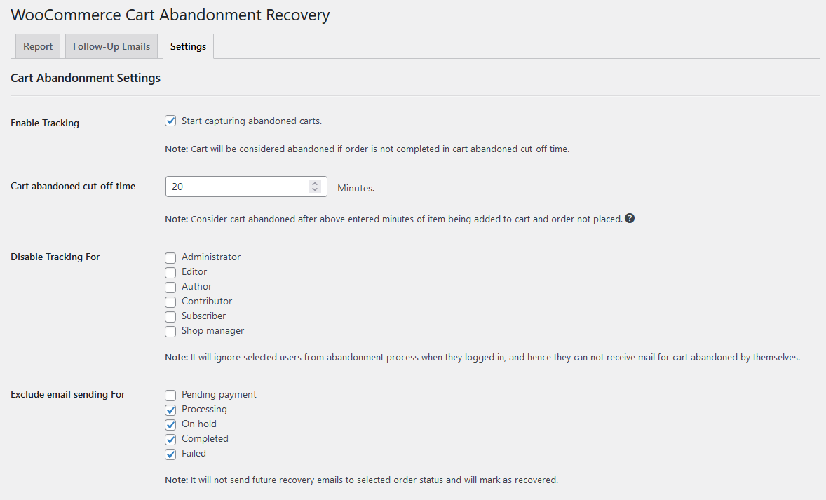 Setting i  WooCommerce Cart Abandonment Recovery